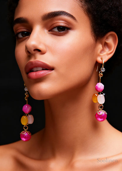 Boho Multicolour Crystal Fine Pearl Drop Earrings