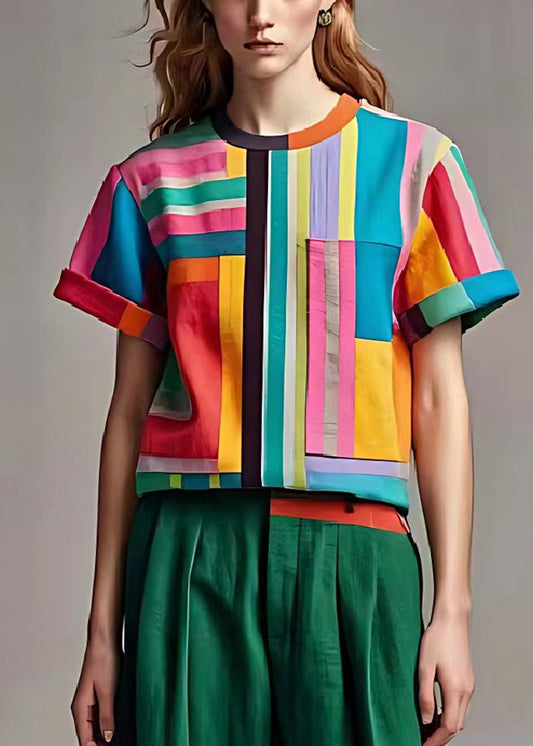 Boho Mehrfarbige Oversized Gestreifte Baumwolltops Sommer