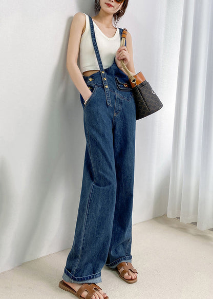 Boho Navy Asymmetrical Design Denim Jumpsuits Summer
