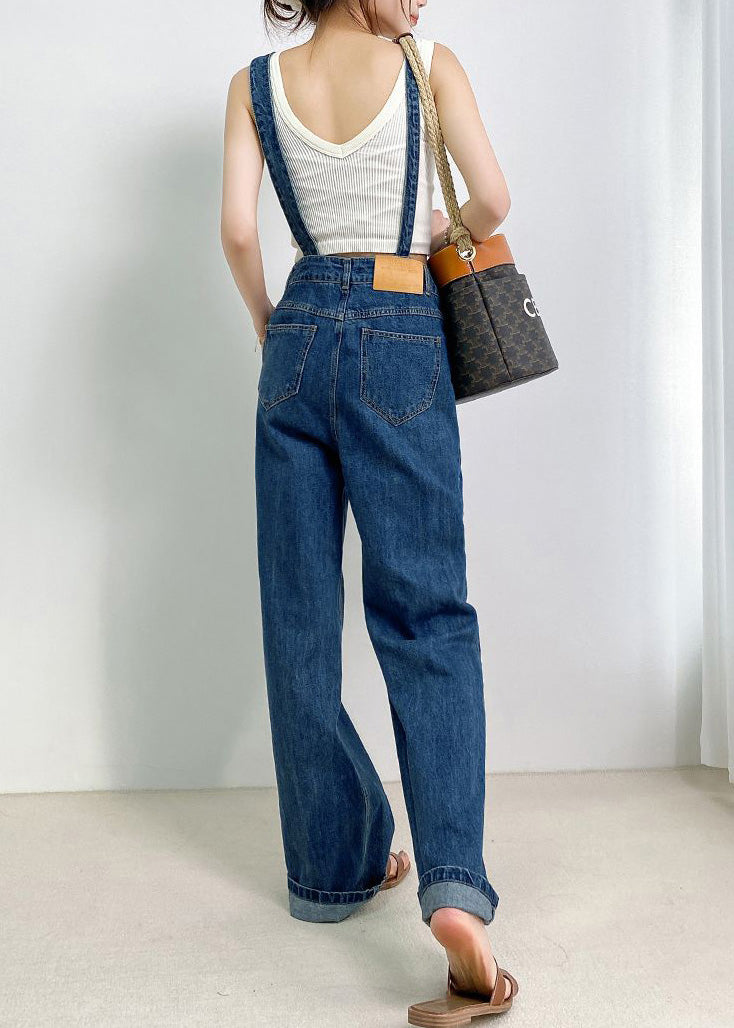 Boho Navy Asymmetrical Design Denim Jumpsuits Summer