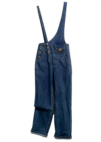 Boho Navy Asymmetrical Design Denim Jumpsuits Summer