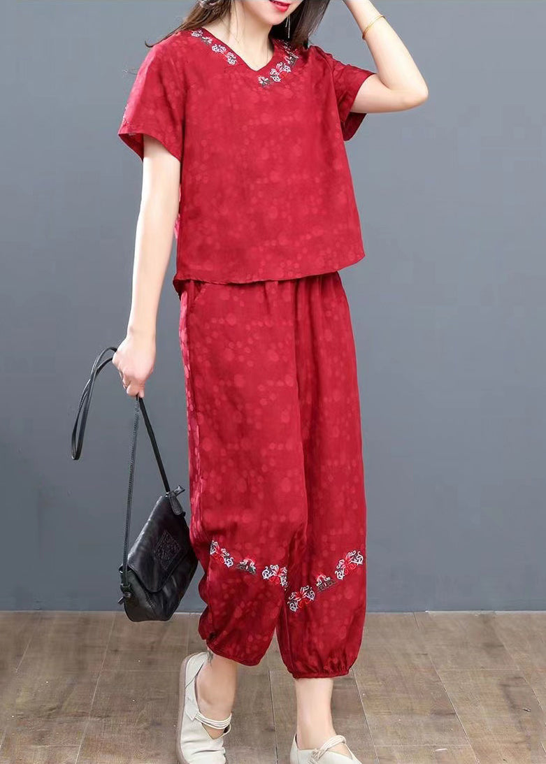 Boho Navy Embroidered Cotton Two Pieces Set Summer