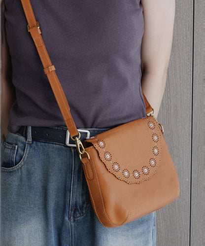 Boho Orange Embroidery Leather Cross-body Bag
