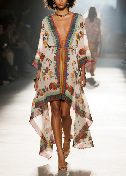 Boho Oversized Print Low High Design Chiffon Beach Dresses Summer