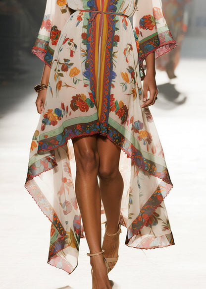 Boho Oversized Print Low High Design Chiffon Beach Dresses Summer