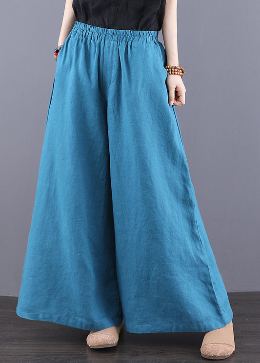 Boho Peacock Blue Oversized Linen Wide Leg Pants Summer