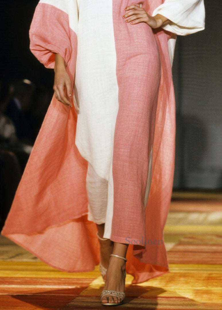 Boho-Kleid aus Baumwolle in Rosa mit asymmetrischem Patchwork-Design und Laternenärmeln