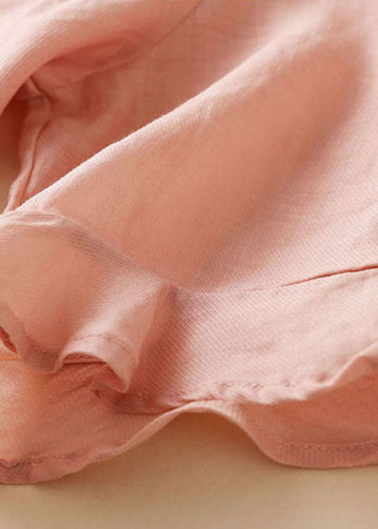 Boho Pink Cinched Patchwork Leinen Bluse Tops Halbarm