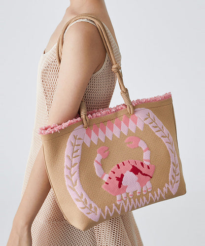 Boho Pink Jacquard Patchwork Ruffled Cotton Shoulder Handbag