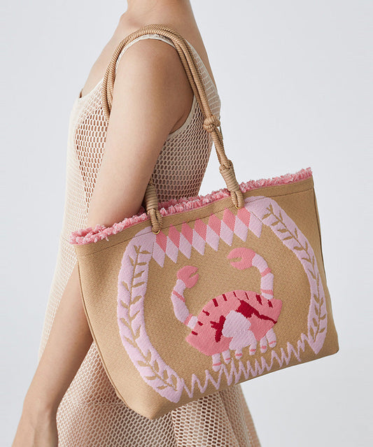 Boho Pink Jacquard Patchwork Ruffled Cotton Shoulder Handbag