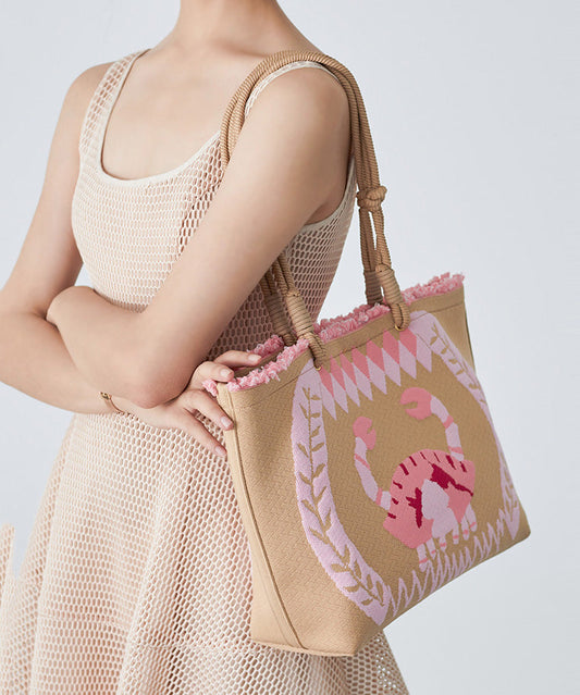 Boho Pink Jacquard Patchwork Ruffled Cotton Shoulder Handbag