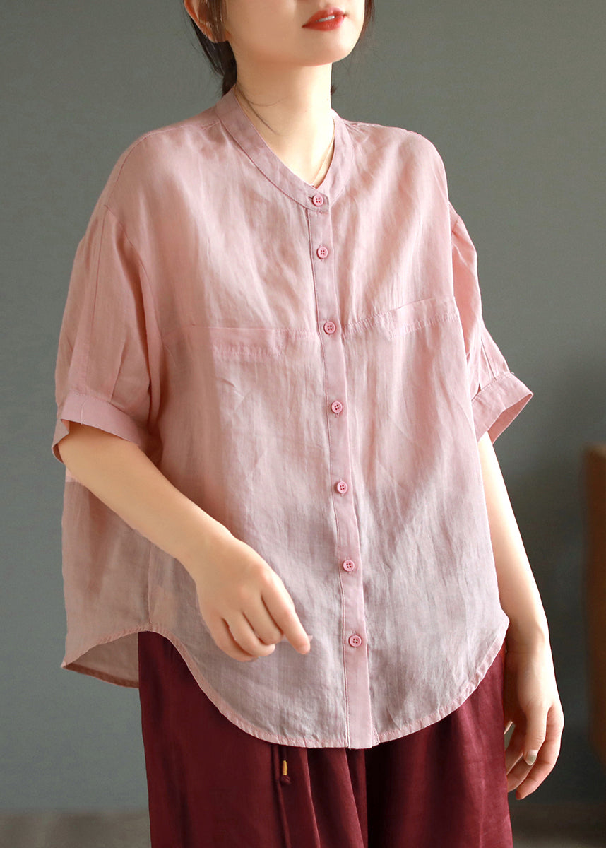 Boho Pink Oversized Linen Shirt Tops Summer