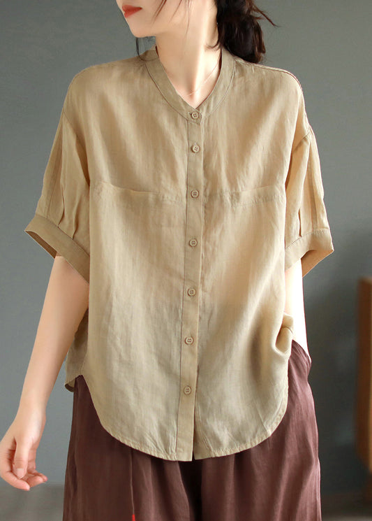 Boho Pink Oversized Linen Shirt Tops Summer