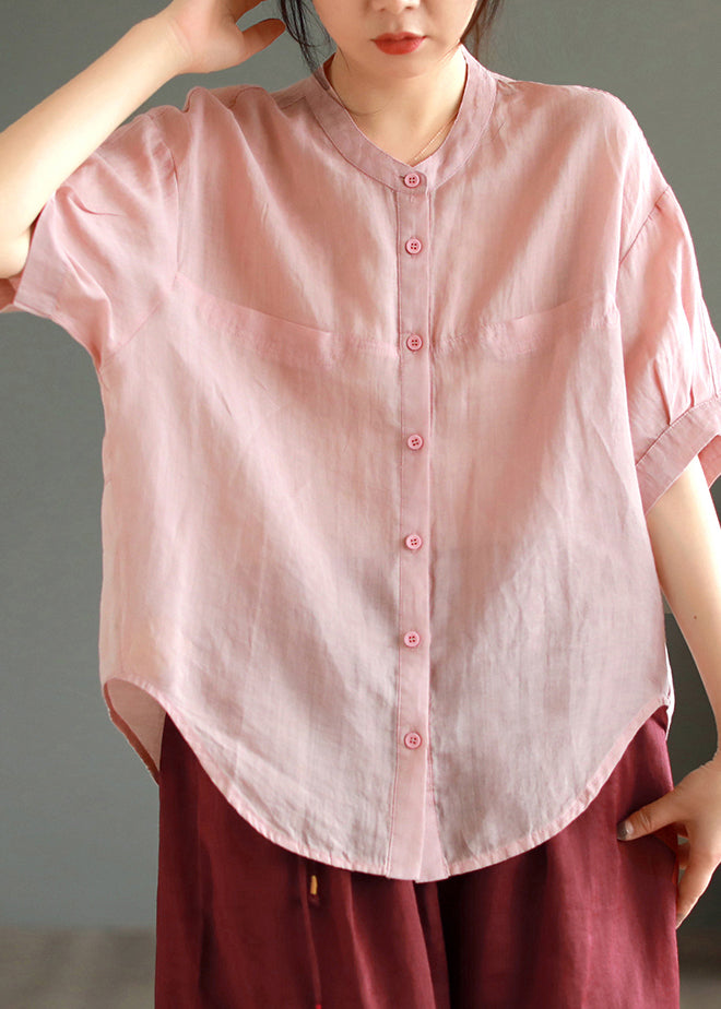 Boho Pink Oversized Linen Shirt Tops Summer