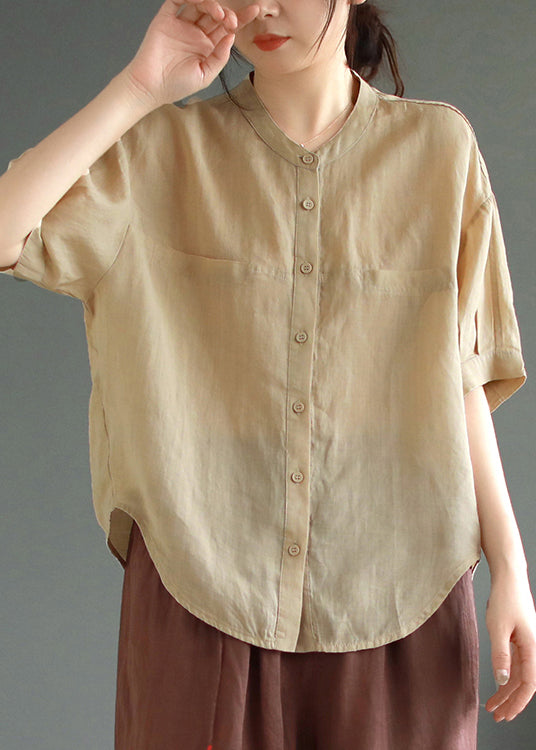 Boho Pink Oversized Linen Shirt Tops Summer
