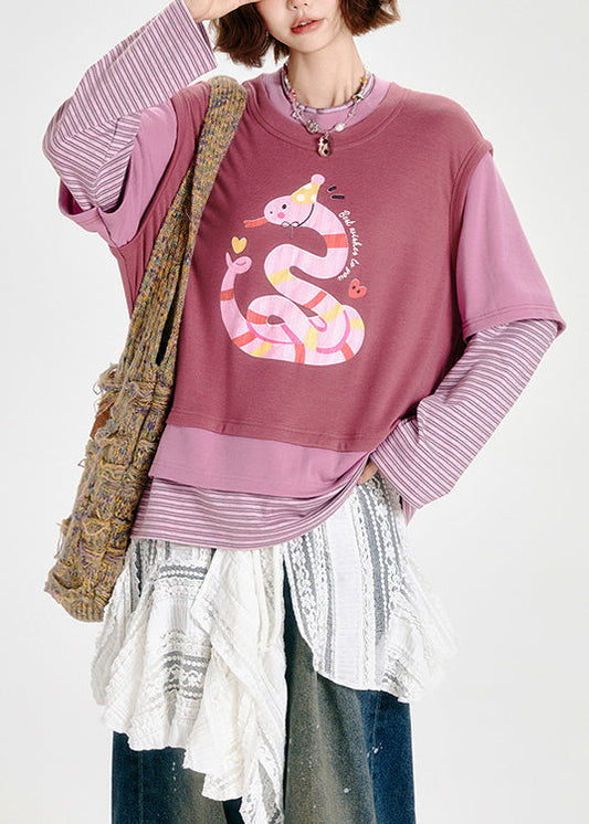 Sudadera de dos piezas de algodón con estampado de patchwork extragrande en color rosa bohemio para primavera