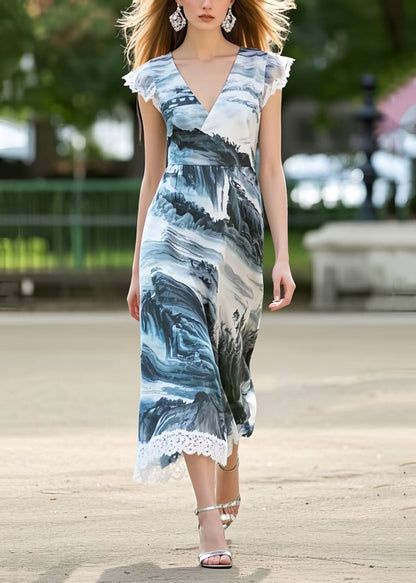 Boho Print Patchwork Lace Holiday Dresses Sleeveless