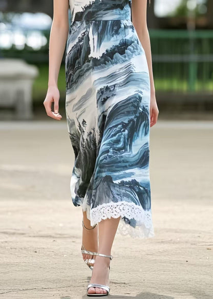 Boho Print Patchwork Lace Holiday Dresses Sleeveless