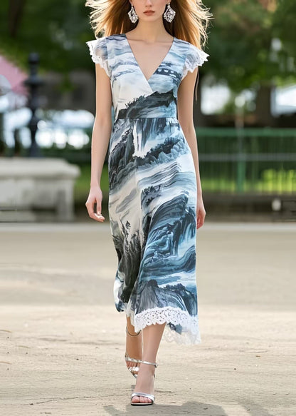 Boho Print Patchwork Lace Holiday Dresses Sleeveless