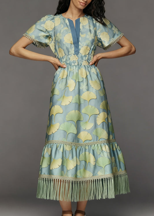 Boho Print Tasseled Patchwork Cotton Long Dress Summer