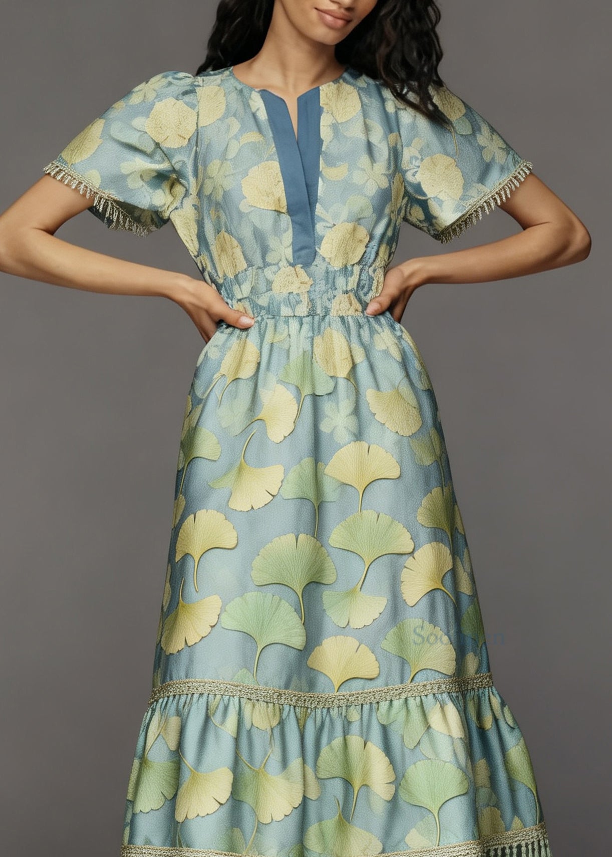 Boho Print Tasseled Patchwork Cotton Long Dress Summer