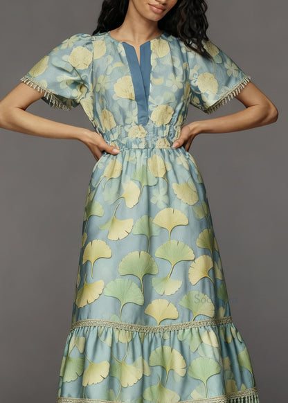 Boho Print Tasseled Patchwork Cotton Long Dress Summer