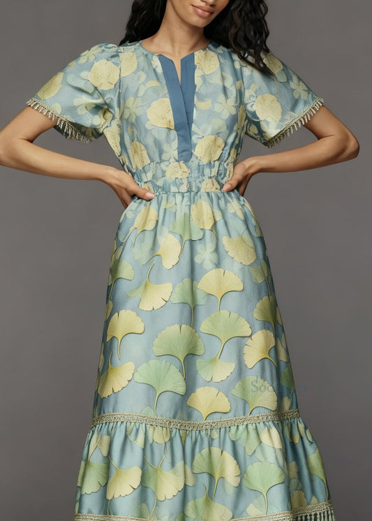 Boho Print Tasseled Patchwork Cotton Long Dress Summer