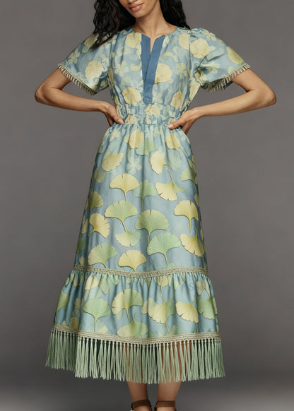 Boho Print Tasseled Patchwork Cotton Long Dress Summer