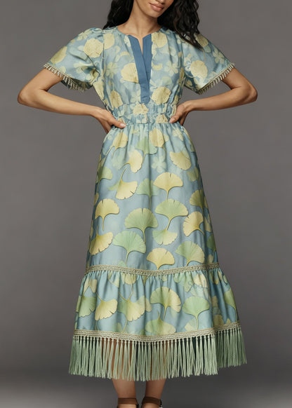 Boho Print Tasseled Patchwork Cotton Long Dress Summer