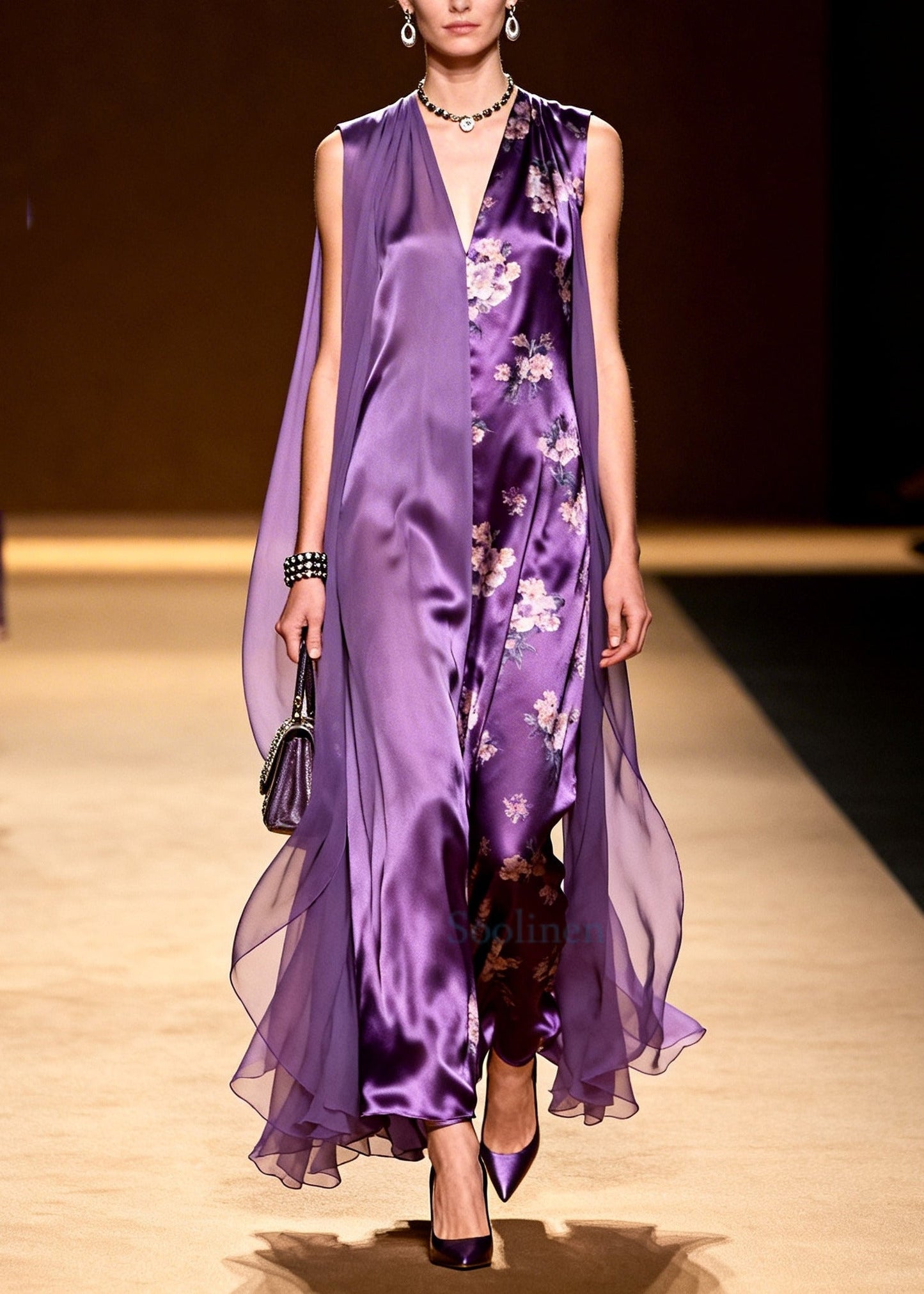 Boho Purple Asymmetrical Tulle Patchwork Silk Holiday Dress Sleeveless