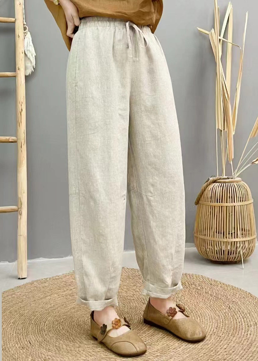 Boho Purple Oversized Elastic Waist Linen Harem Pants Summer