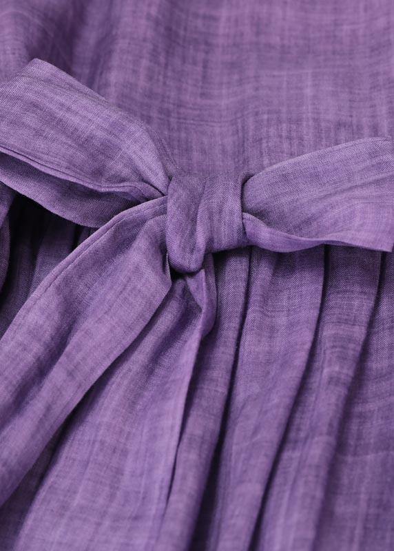 Boho Purple Ruffled Maxi Summer Linen Dress - SooLinen