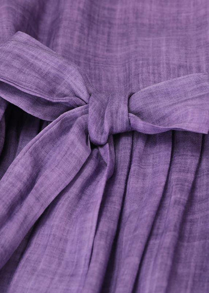 Boho Purple Ruffled Maxi Summer Linen Dress - SooLinen