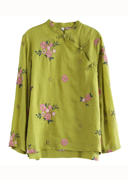 Boho Lila Stehkragen Besticktes Patchwork Baumwolltop Frühling