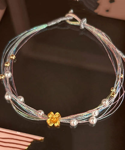 Pulsera de cadena floral con perlas tejidas a mano de aleación arcoíris bohemia