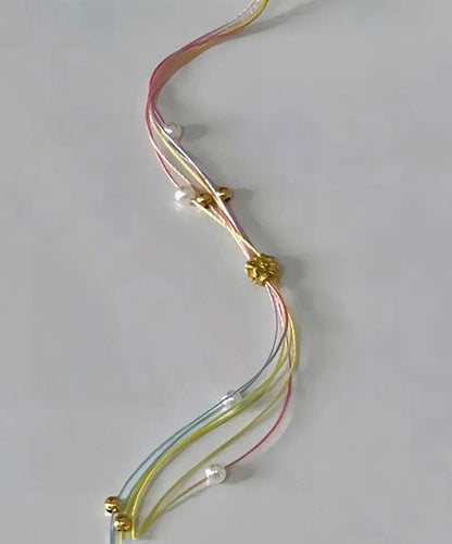 Pulsera de cadena floral con perlas tejidas a mano de aleación arcoíris bohemia