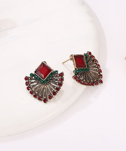 Boho Rainbow Alloy Zircon Crystal Fan-Shaped Stud Earrings