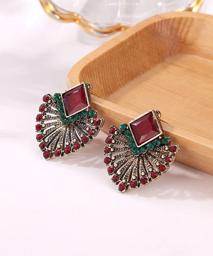 Boho Rainbow Alloy Zircon Crystal Fan-Shaped Stud Earrings