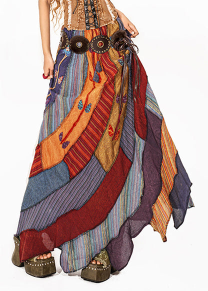 Boho Rainbow Asymmetrical Print A Line Skirts