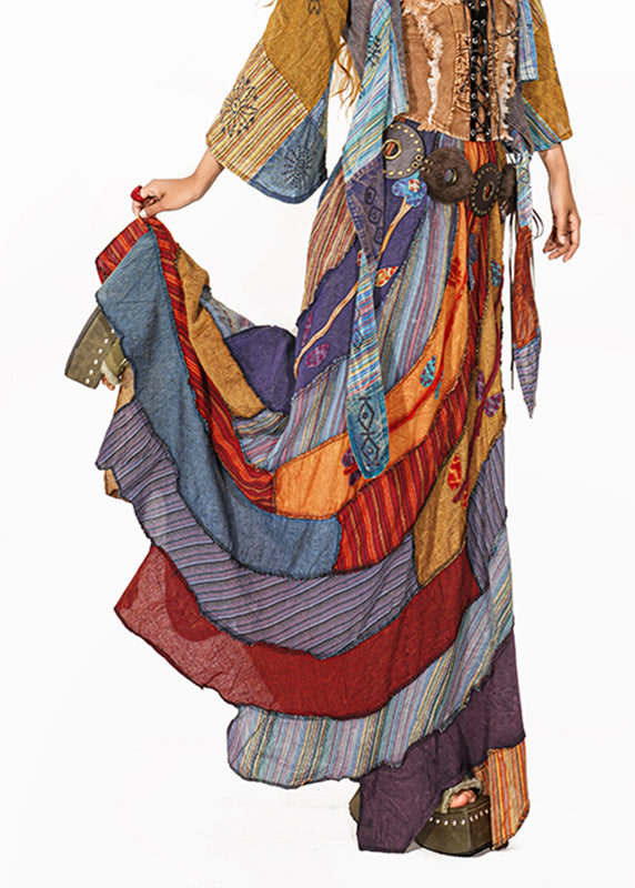 Boho Rainbow Asymmetrical Print A Line Skirts