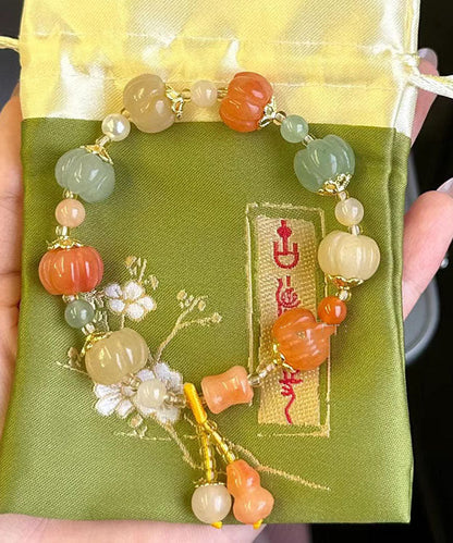 Boho Regenbogen Jade Kürbis Gourd Perlen Charm Armband