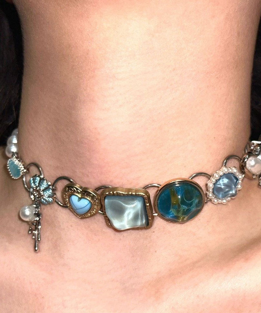 Boho Rainbow Stainless Steel Pearl Collar Necklace