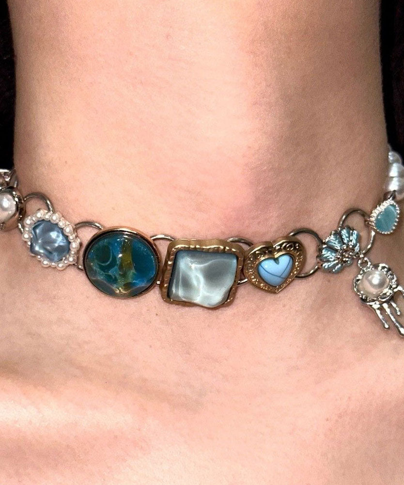 Boho Rainbow Stainless Steel Pearl Collar Necklace