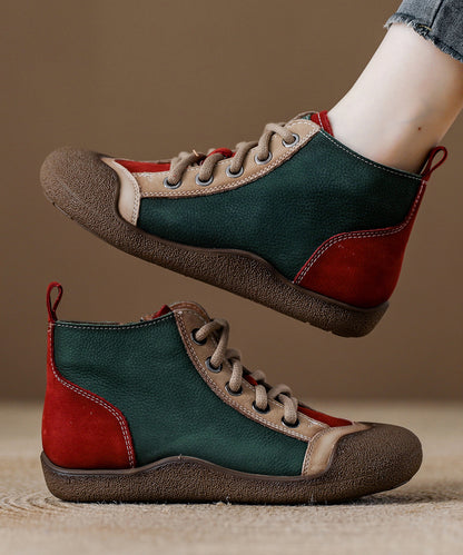 Boho-Schnürstiefel aus rotem Rindsleder mit Ziernähten