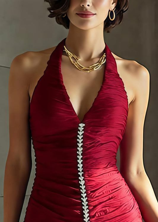 Boho Red Halter Ruffled Organza Tea Dress Summer