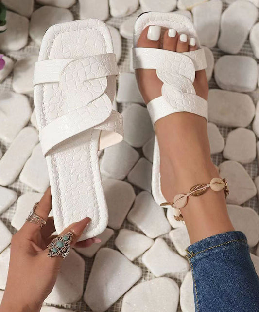 Boho Rote Plus Size Kunstleder Slide Sandalen Peep Toe