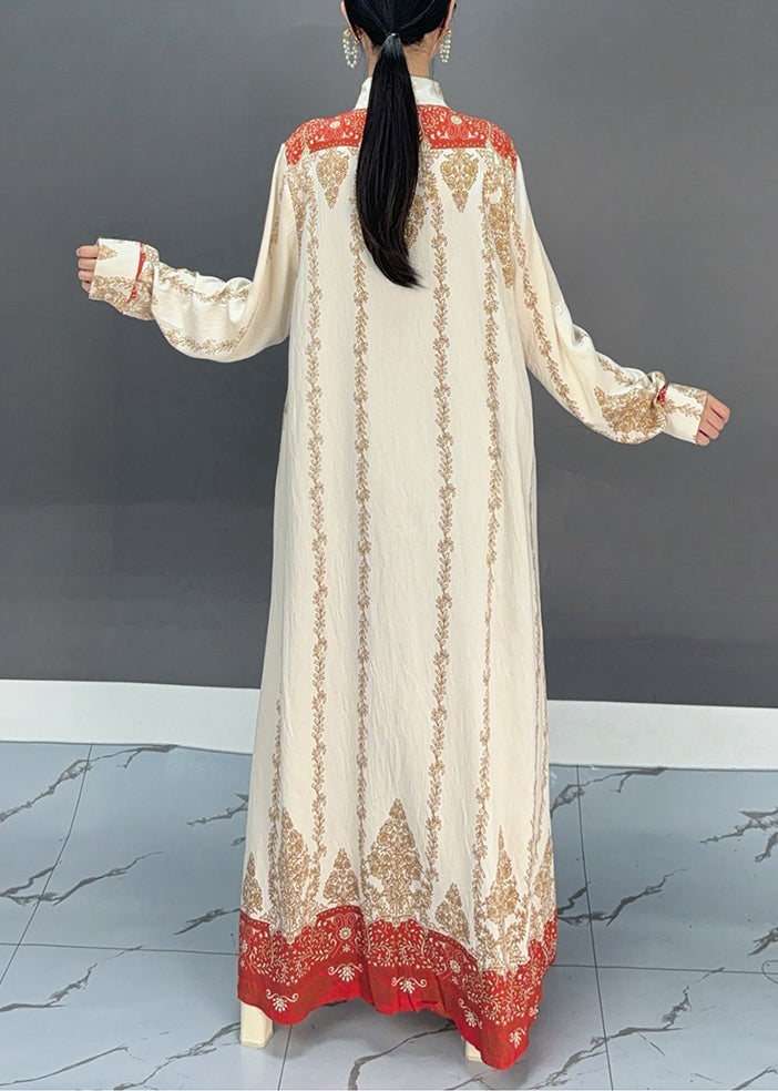 Boho Red Print Button Holiday Maxi Shirts Dresses Fall