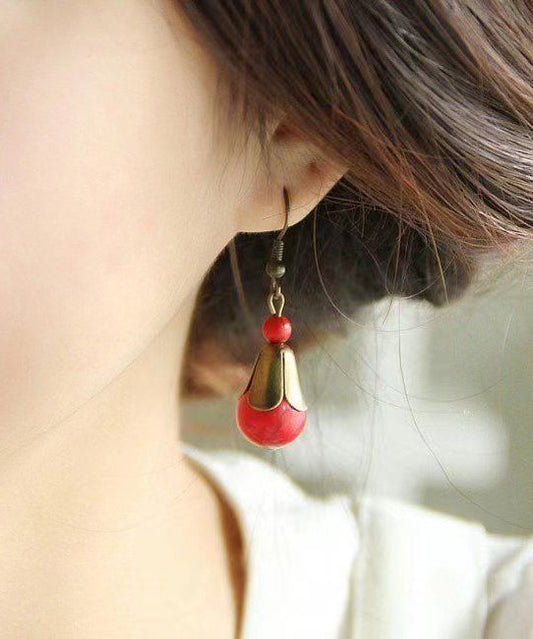 Pendientes colgantes de cobre con patchwork de turquesa roja estilo bohemio