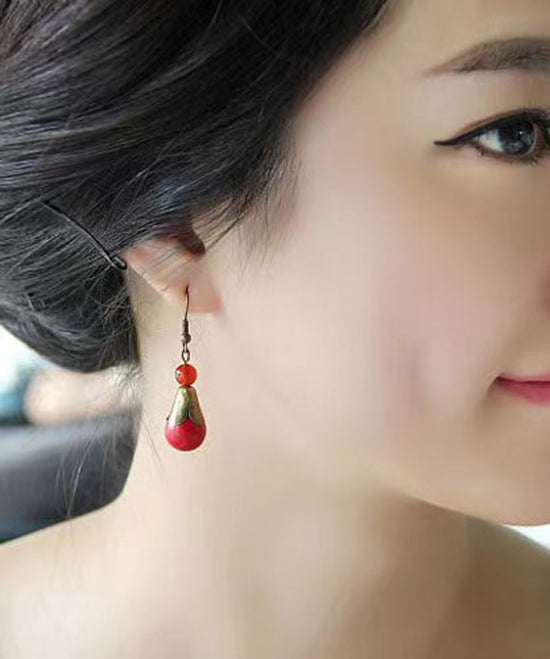 Pendientes colgantes de cobre con patchwork de turquesa roja estilo bohemio