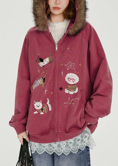 Boho-Baumwollmantel mit Rosenstickerei und Kapuze, Frühling